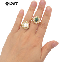 WT-MPR082 Incroyable Délicat Mode Or Femmes 18K Plaqué Larme Ouvert Réglable Oeil De Tigre Pierre Anneau