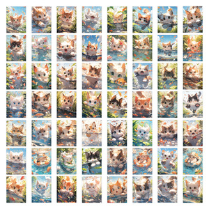 60 pegatinas de gatos nadando, bonitas, estéticas, divertidas y traviesas - Product Image 1