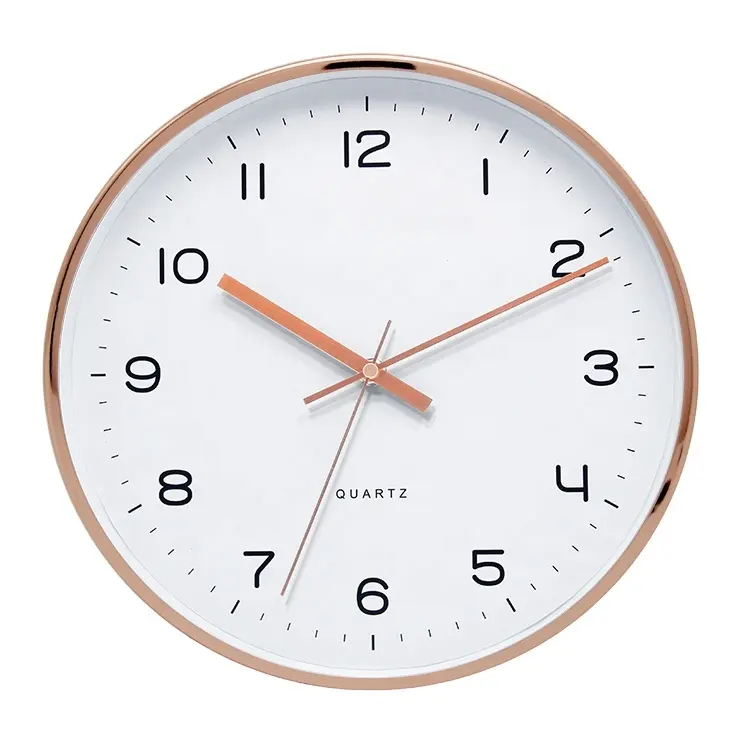Silent Clock 12 Inch High Quality Decorative Metal Wall Clocks Custom Logo Rose Gold Silent Quartz Modern Round Luxury Clock