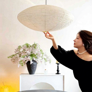 Lanterne en forme de soucoupe volante en papier parchemin style Wabi-Sabi, <span class=keywords><strong>abat</strong></span>-<span class=keywords><strong>jour</strong></span> LED rétro japonais pour chambre à coucher, magasin de vêtements - Product Image 3