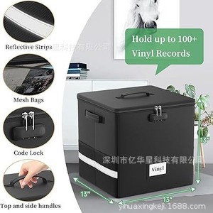 Boîte de rangement portable ignifuge et étanche 33x33x33cm pliable avec serrure à code pour disques vinyles et dossiers - Product Image 1