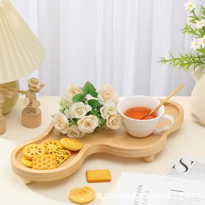 Solid Wood Irregular <b>Tray</b> 2-3 Compartments Natural Color Standing Type Desktop <b>Storage</b> For Cosmetics Jewelry Tea Snacks Display - Product Image 2