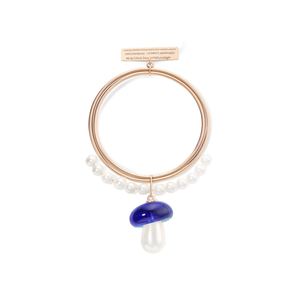 Pearl <b>Bracelet</b> With Blue Mushroom Charm PVD <b>Gold</b> Plated 316L Stainless Steel Sustainable Design - Product Image 2