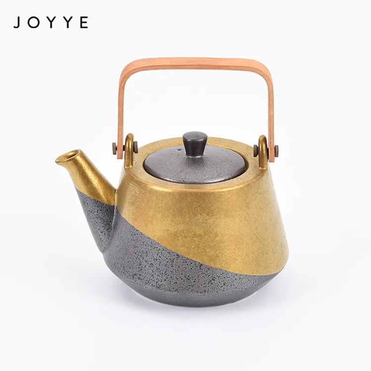 Joyye Set Gelas Teh Mewah Keramik, Set Peralatan Minum Teh, Porselen Buatan Tangan dengan Pegangan Kayu