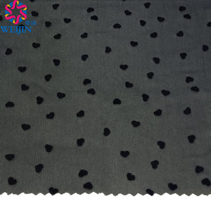 Diseño textil personalizado muestras gratis tejido 100% poliéster <span class=keywords><strong>tul</strong></span> Power Mesh Crape Flock estampado corazón negro <span class=keywords><strong>tela</strong></span> para ropa vestido - Product Image 2