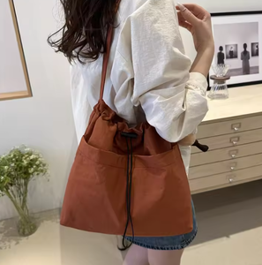 Women's fashion handbag <b>waterproof</b> nylon pleated shoulder <b>bag</b> travel casual <b>drawstring</b> canvas crossbody <b>bag</b> shopping <b>bag</b> - Product Image 5