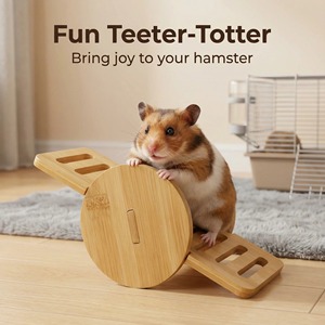 Juguete de bambú para hámster con escalera y ruedas para mascotas pequeñas, juego interactivo y decoración de jaula - Product Image 5