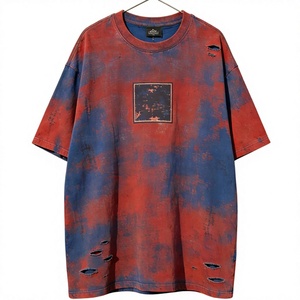 เสื้อยืดคอกลมโอเวอร์ไซส์ลายมัดย้อมพร้อมโลโก้ด้านหน้าแบบกำหนดเองสำหรับผู้ชาย ผ้าฝ้าย 100% หนัก 220 กรัม สไตล์สตรีทแวร์ แขนสั้นสำหรับฤดูร้อน ขายส่ง - Product Image 5