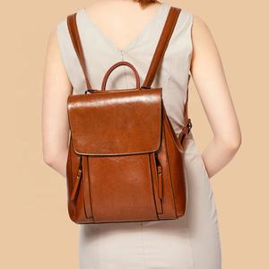 Waterproof External Frame National Style Top Grain Soft <b>Leather</b> Women <b>Small</b> Genuine <b>Leather</b> <b>Backpack</b> - Product Image 6