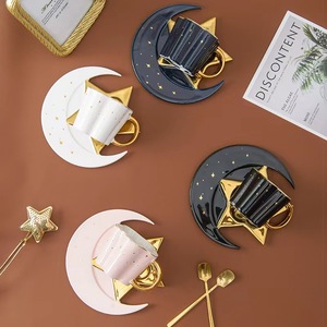 Irregular Nordic Star Moon Shape Plate Gold Handle Ceramic Tea <strong>Cup</strong> and Saucer Gift Set Porcelain <strong>Espress</strong> Coffee Mug - Product Image 1