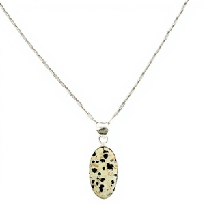 Colgante Ligero de Jaspe Dálmata, Plata de Ley 925, Gema Ovalada, Joyería al por Mayor para Mujer - Product Image 2