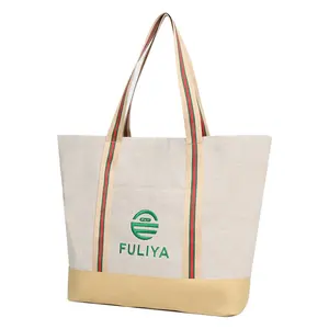 FULIYA โลโก้พิมพ์แบบกําหนดเองรีไซเคิลกระเป๋าถือความจุขนาดใหญ่ขายส่งผู้หญิงผ้าฝ้ายผ้าแคนวาสกระเป๋า