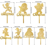Décoration de gâteau de Noël en acrylique miroir doré, pics pour cupcakes Joyeux Noël, fournitures de fête de fin d'année, design personnalisé