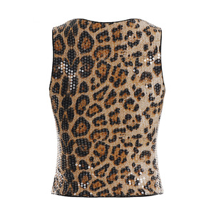 Top Corto Ajustado con Lentejuelas y Estampado de Leopardo con Cuello Cuadrado para Fiesta, Diseño Americano, Moderno y Atrevido - Product Image 6