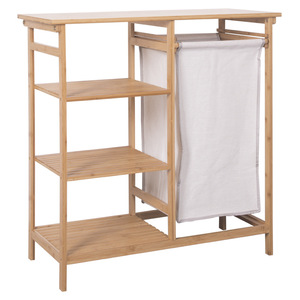 Multifunctional Bamboo Storage Rack 3 Tier With <b>Laundry</b> <b>Basket</b> For Bedroom Living Room Bathroom Organization Space Saving - Product Image 5