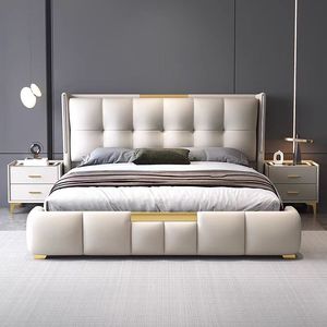 เตียงหนังหุ้มเบาะคุณภาพสูง หรูหรา สำหรับโรงแรมและบ้าน สะดวกสบาย ทนทาน สำหรับขายส่ง - Product Image 5