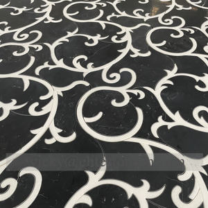 中国热卖工厂价格易清洗黑色和金色豪华喷水大理石黑色马赛克瓷砖厨房瓷砖批发 - Product Image 5