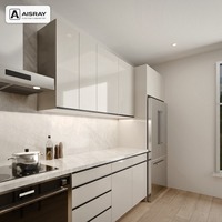 Meuble de cuisine en acrylique au design minimaliste, aménagement en îlot, rangement par tiroirs, boîtes de rangement en MDF et unités sur mesure