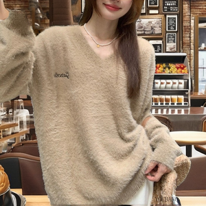 Lady Fashion Custom Fit Plus Size Nylon/Acrylique V-Neck Sweater Computer-Knitted Floral Casual Style Breathable Winter Season - Product Image 2