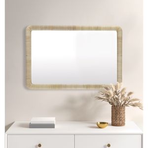Miroir mural rectangulaire de luxe DB en rotin naturel encadré pour décor de salon et de salle de bain miroir en verre rectangulaire - Product Image 1