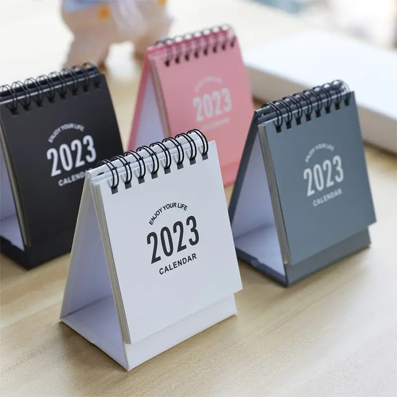 2023 new desk calendar mini calendar creative cartoon simple solid color desktop calendar plan memo pad