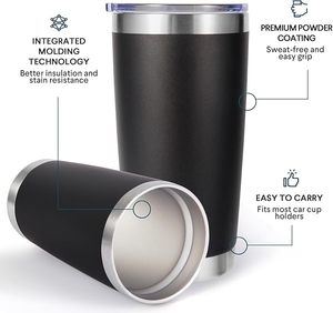 Gobelet isotherme classique en acier inoxydable de 20 oz avec couvercle noir, double paroi, pour boissons chaudes/froides, maintien thermique de 6 à 12 heures - Product Image 1