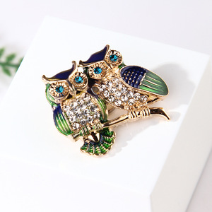 Alfileres esmaltados de ojos azules, broche de búho de pareja de diamantes de imitación, broches de animales para mujeres, hombres, ropa, bufanda, hebilla, Collar, alfileres de joyería - Product Image 2