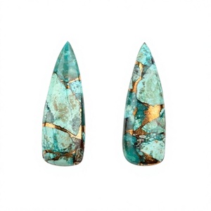 Chrysocolle naturelle lisse en cuivre, 10x30mm, cabochon plat en forme de trionne, poli miroir, quartz vert, pierres précieuses en vrac pour bijoux - Product Image 1