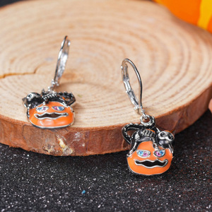 Orecchini pendenti smaltati a forma di gatto, teschio e zucca per donna, gioielli di moda di tendenza per Halloween - Product Image 6