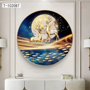 Support Classical crystal porcelain wall Elk Animal painting decorative art wall Circular picture