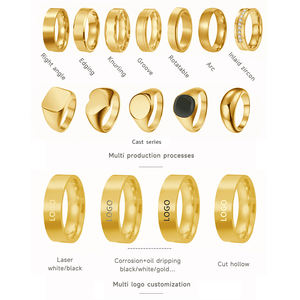 Minimalist आभूषण सादे डिजाइन चंकी उत्कीर्ण नाम लोगो कस्टम सोना मढ़वाया स्टेनलेस स्टील मुहर अंगूठी - Product Image 5