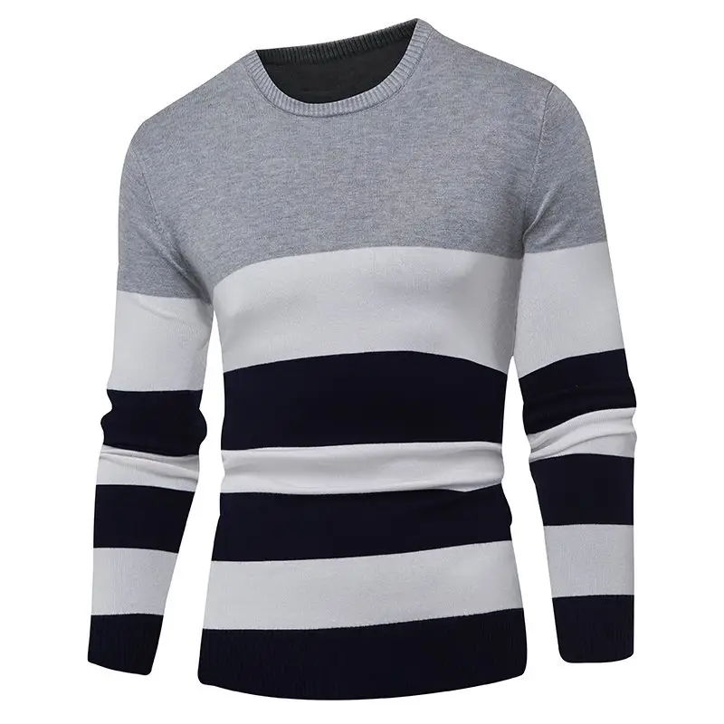 OEM Custom Designer Fall Winter Casual Ribbed Striped Long Sleeve Knitted Men Pullover Sweater