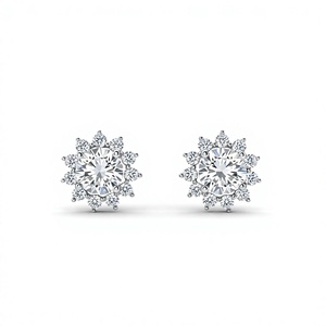 Boucles d'oreilles clous diamant rondes convertibles, motif étoile, halo amovible, solitaires ronds, plaqué or 18K 14K - Product Image 1