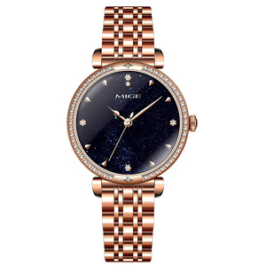 Montre à quartz pour femme MIGE en acier inoxydable or rose avec lunette sertie de diamants et cadran analogique, bracelet élégant et luxueux - Product Image 3