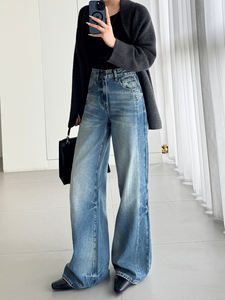 Yuanboei celana <span class=keywords><strong>Jeans</strong></span> kaki lebar wanita, celana Denim kaki lebar bergaya Boyfriend grosir untuk wanita - Product Image 4