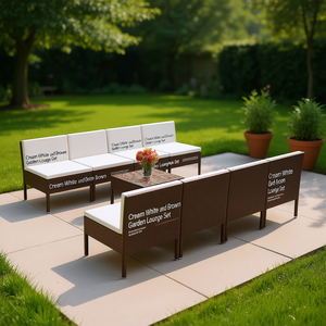 Conjunto de Muebles de Jardín de Ratán para 6 Personas, Color Blanco Crema y Marrón, Resistente a la Intemperie, Diseño Contemporáneo, Desplegable - Product Image 2