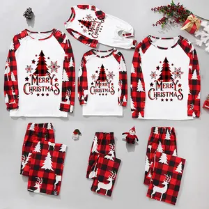 Aile noel eşleştirme pijama Merry Christmas kırmızı ekose uzun kollu kış pijama ebeveyn-çocuk Pjs seti