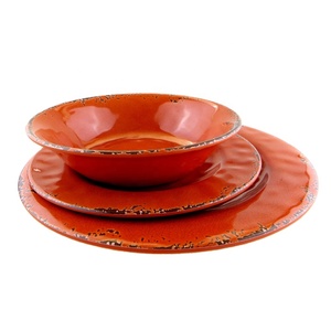 SEBEST Factory Turkish Dinnerware Sets Round Rusty Dish Dinner Plate Dish with Melamine Rustic Style Handcrafted Dinner Set