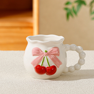 Taza de Cerámica para Té con Leche, Diseño de Cereza y Lazo, Linda Taza de Porcelana para Café o Agua con Asa en Forma de Perla - Product Image 3