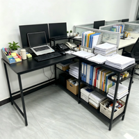 Bureau de jeu en forme de L noir avec support d'écran, étagères de rangement multi-niveaux, poste de travail d'ordinateur d'angle pour la maison et le bureau, idéal pour les étudiants