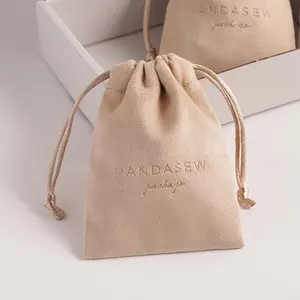 PandaSew-Bolso pequeño de ante con logotipo personalizado, joyería de lujo, collar, pulsera, paquete de regalo