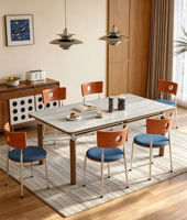 Table à manger moderne et minimaliste en acier inoxydable avec structure en bois massif, écologique, durable, gain de place, en pierre frittée, six places, pour appartement
