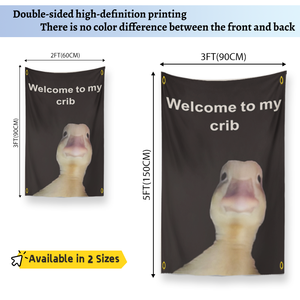 Drapeau drôle de canard « Bienvenue dans ma berceau » - Choisissez 2x3FT ou 3x5FT, décoration de chambre d'étudiant et de cave pour adolescents et hommes, impression HD - Product Image 3