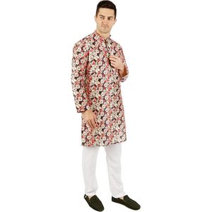 Conjunto de Kurta y Pijama de Satén Estampado para Hombre, Ropa Tradicional Étnica India, Diwali Puja - Product Image 3