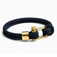 Bracelet Sport en Corde de Nylon Marine Tressée à la Main pour Homme avec Fermoir Manille en Acier Inoxydable Doré – Cadeau Fait Main pour la Saint-Valentin