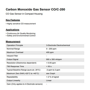 Sensor de Gas Monóxido de Carbono CO C 200 Electroquímico 0-200 ppm Monitoreo Continuo de la Calidad del Aire Control de Seguridad - Product Image 1