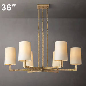 Lustre suspendu en laiton de 48 pouces avec abat-jour en tissu de lin simple de style américain pour salle à manger, îlot de cuisine, bar, hôtel, chambre à coucher - Product Image 2