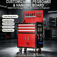 Armoire à outils à 3 tiroirs avec portes doubles, en acier, sur roulettes, verrouillable, pour garage et atelier, fabrication chinoise, commande en gros, OEM