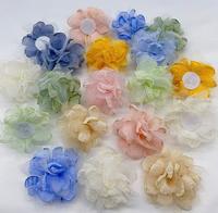 MOQ 1 Bros Bunga Kain Mesh, Aksesoris Anting Hiasan Kepala, Bunga Organza Tepi Terbakar Chiffon Multi-layer 4*4cm 2.5g