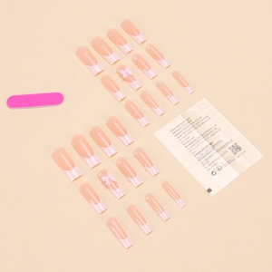 Uñas Postizas Rectangulares con Lazo <span class=keywords><strong>de</strong></span> Perlas, Estilo Francés, Producto Terminado, Popular en <span class=keywords><strong>Europa</strong></span> y América - Product Image 3